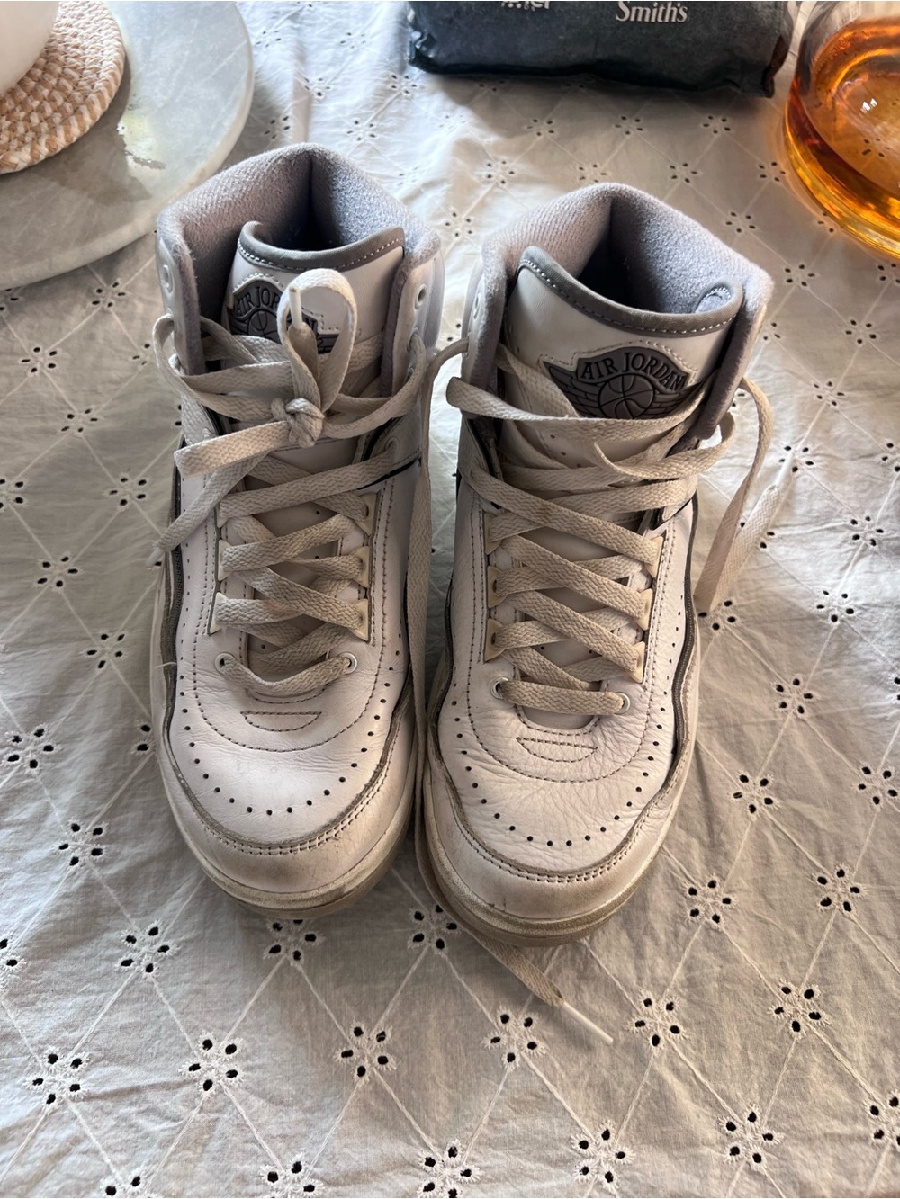 Jordan Kids' High-Top Sneakers in Light Gray and White